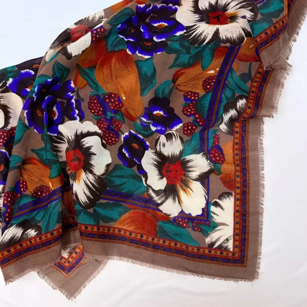 Vintage 90s Challis By Berkshire Floral Square Bandana Scarf